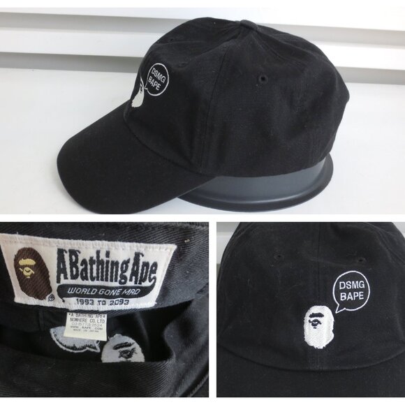 A BATHING APE BAPE MEN'S BASEBALL CAP ADJUSTABLE BLACK O/S - Picture 1 of 8